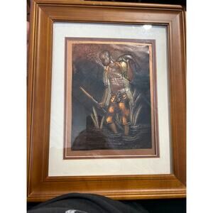 Signed Hand Hammered Copper Repoussé African Fisherman Framed Wall Art